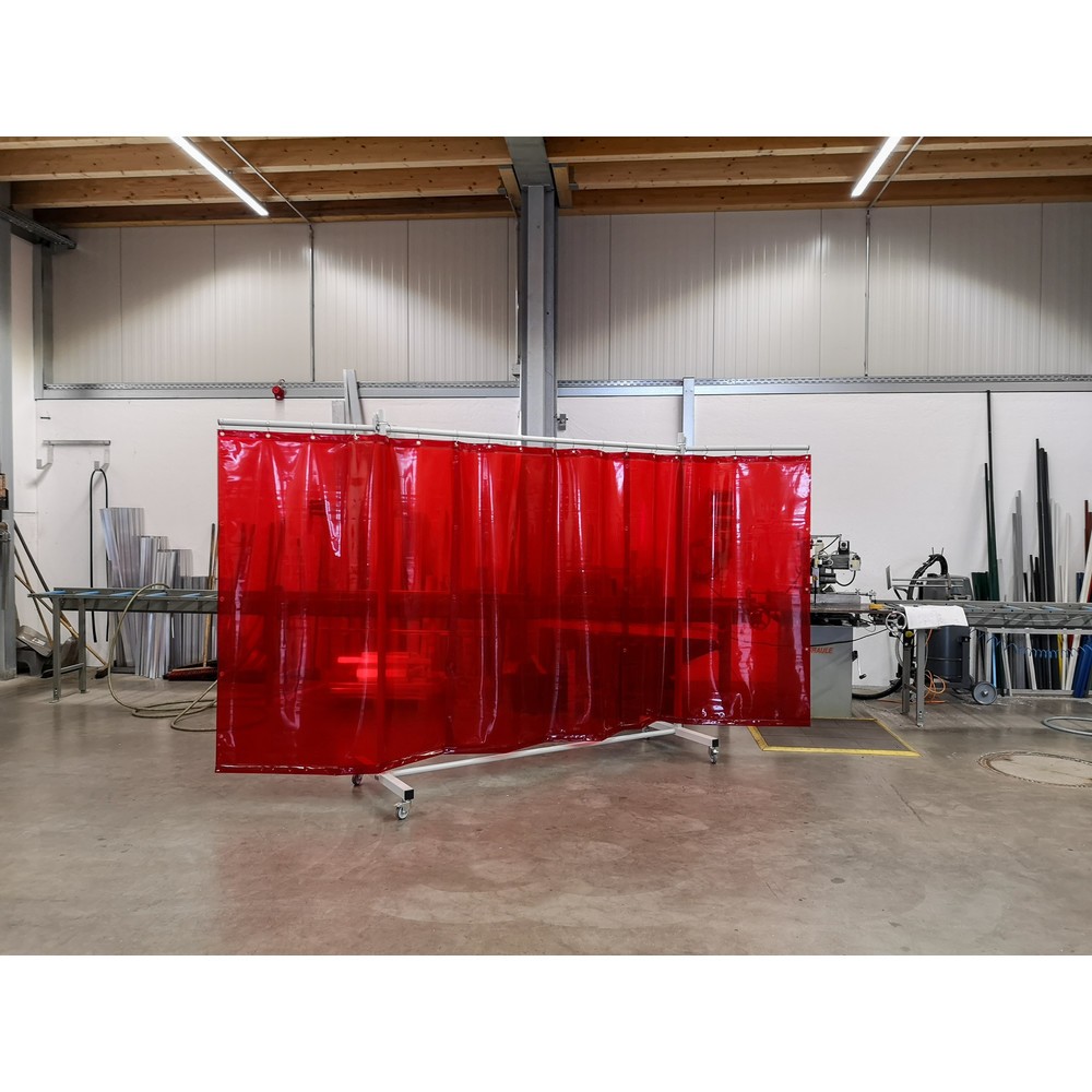 Produktabbildung Nr. 2: Mobile Schutzstellwand mit Schwenkarmen, nach ISO EN 25980 (EN 1598), 3-tlg., Plane 0,4 mm, rot/transparent