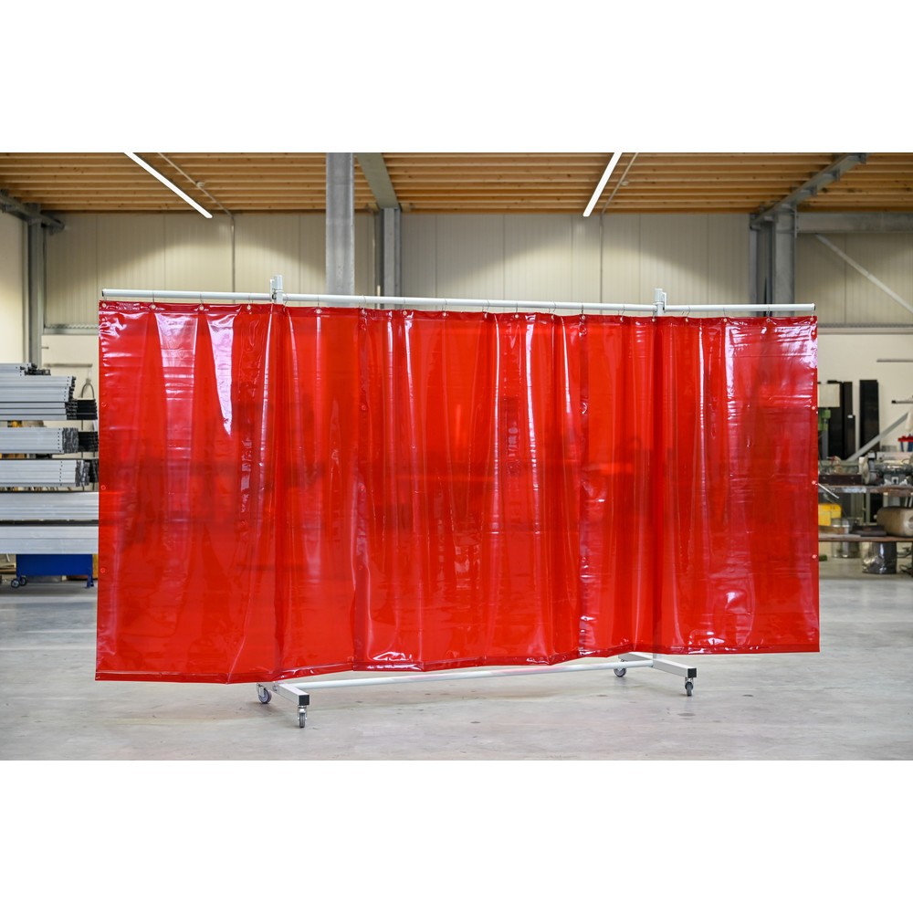 Produktabbildung Nr. 3: Mobile Schutzstellwand mit Schwenkarmen, nach ISO EN 25980 (EN 1598), 3-tlg., Plane 0,4 mm, rot/transparent