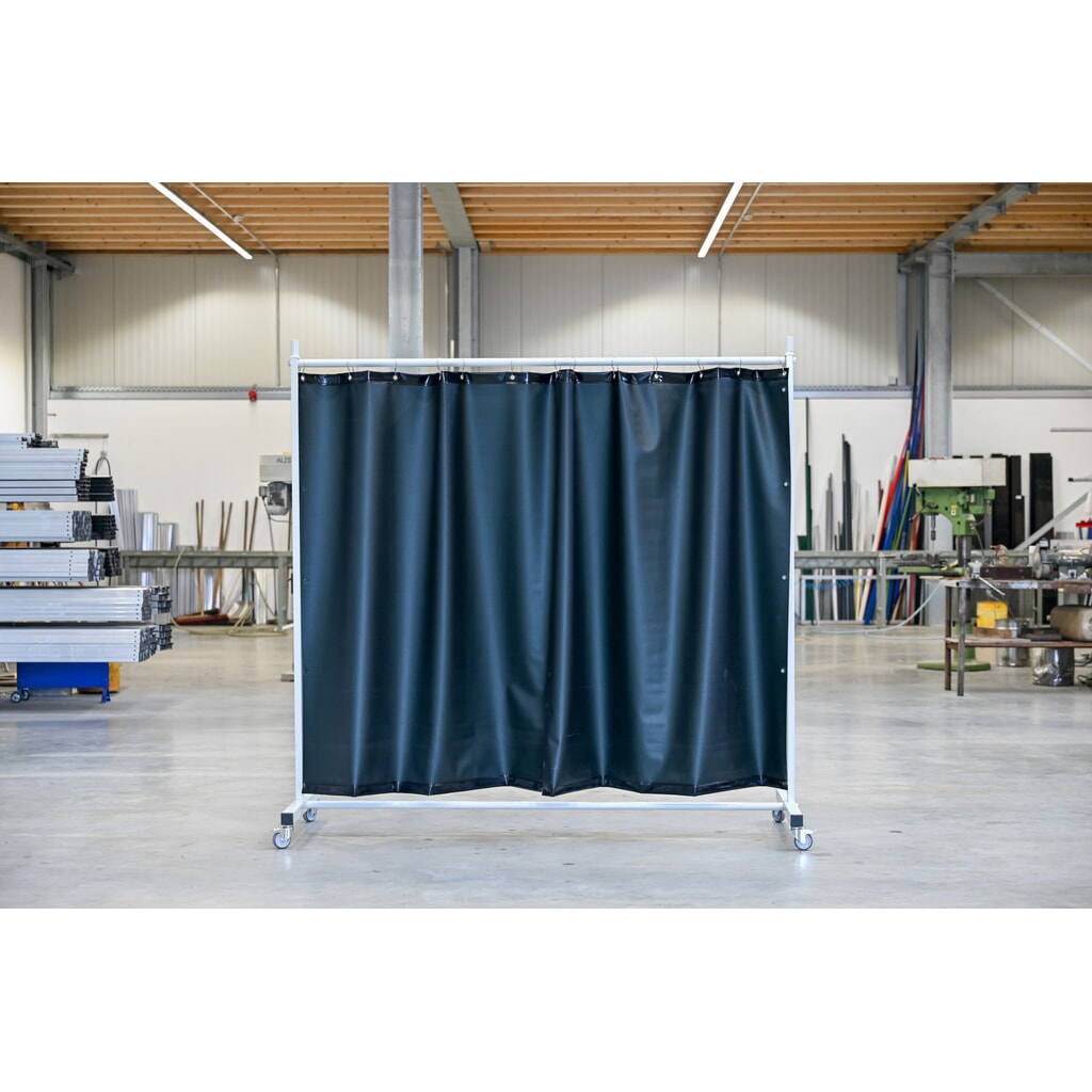 Mobile Schutzstellwand, nach ISO EN 25980 (EN 1598), 1-tlg., Plane 0,4 mm, dunkelgrün/matt Produktabbildung Nr. 1: Mobile Schutzstellwand, nach ISO EN 25980 (EN 1598), 1-tlg., Plane 0,4 mm, dunkelgrün/matt