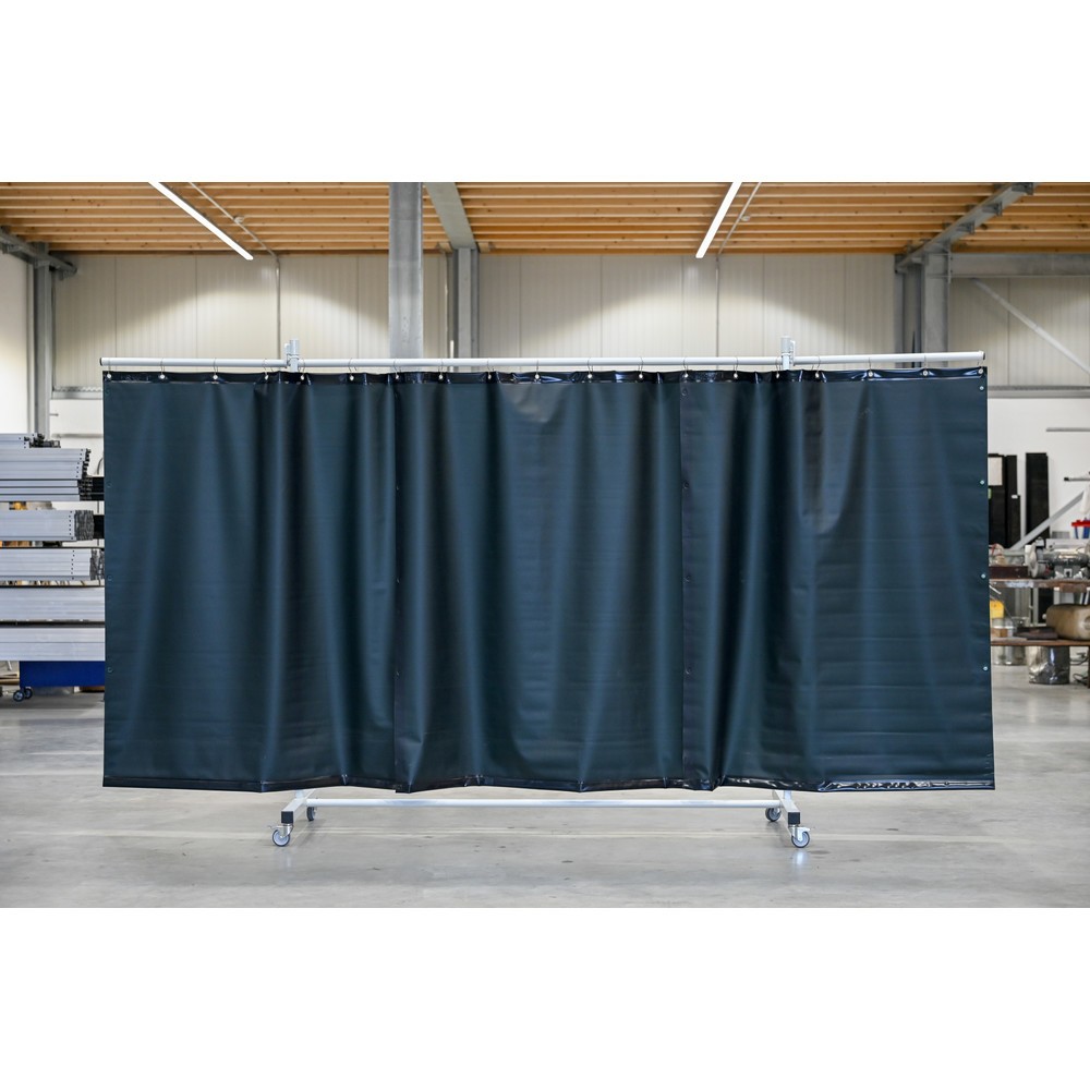 Produktabbildung Nr. 1: Mobile Schutzstellwand mit Schwenkarmen, nach ISO EN 25980 (EN 1598), 3-tlg., Plane 0,4 mm, dunkelgrün/matt