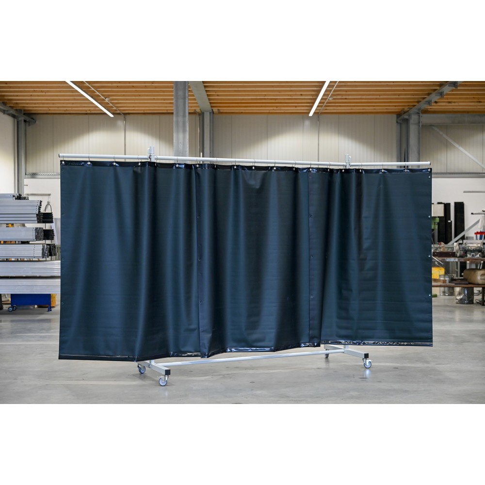 Produktabbildung Nr. 2: Mobile Schutzstellwand mit Schwenkarmen, nach ISO EN 25980 (EN 1598), 3-tlg., Plane 0,4 mm, dunkelgrün/matt