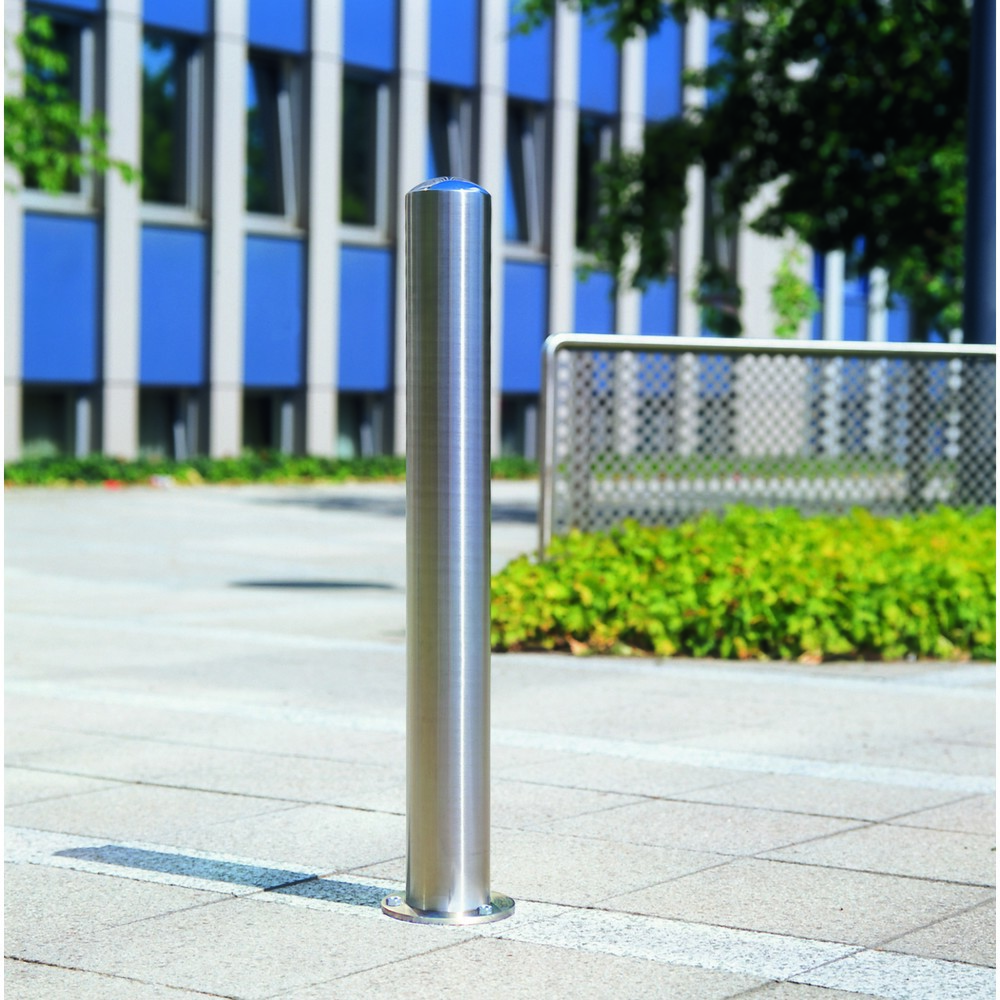 Produktabbildung: MORAVIA CITY-Poller BERLIN, Rundrohr Ø 76 mm, zum Einbetonieren inkl. Bodenhülse, herausnehmbar, Dreikantverschluss