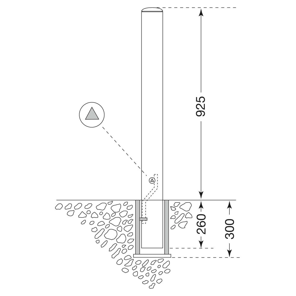 Produktabbildung Nr. 2: MORAVIA Edelstahlpoller MILANO, herausnehmbar mit Bodenhülse, Dreikantverschluss, HxØ 925 (+260) x 76 mm