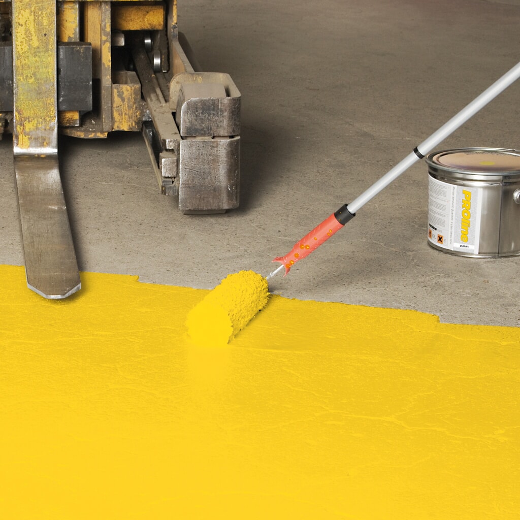 MORAVIA Hallenbeschichtung PROline-paint für starke Beanspruchung, 5 l, seidenglänzend, RAL 1003 signalgelb Produktabbildung: MORAVIA Hallenbeschichtung PROline-paint für starke Beanspruchung, 5 l, seidenglänzend, RAL 1003 signalgelb