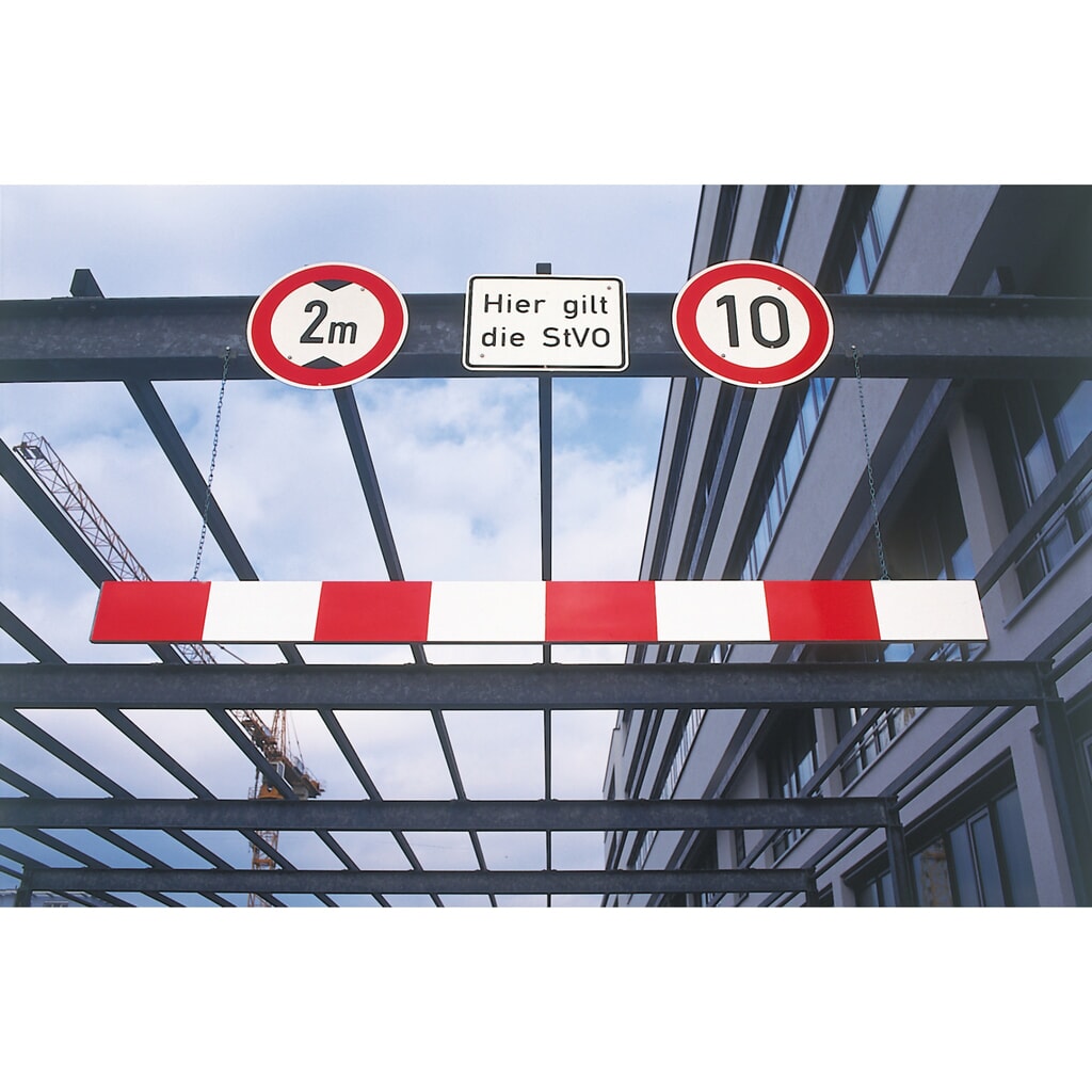 MORAVIA Höhenbegrenzer, Aluminium, Breite 2.000 mm, rot/weiß Produktabbildung: MORAVIA Höhenbegrenzer, Aluminium, Breite 2.000 mm, rot/weiß