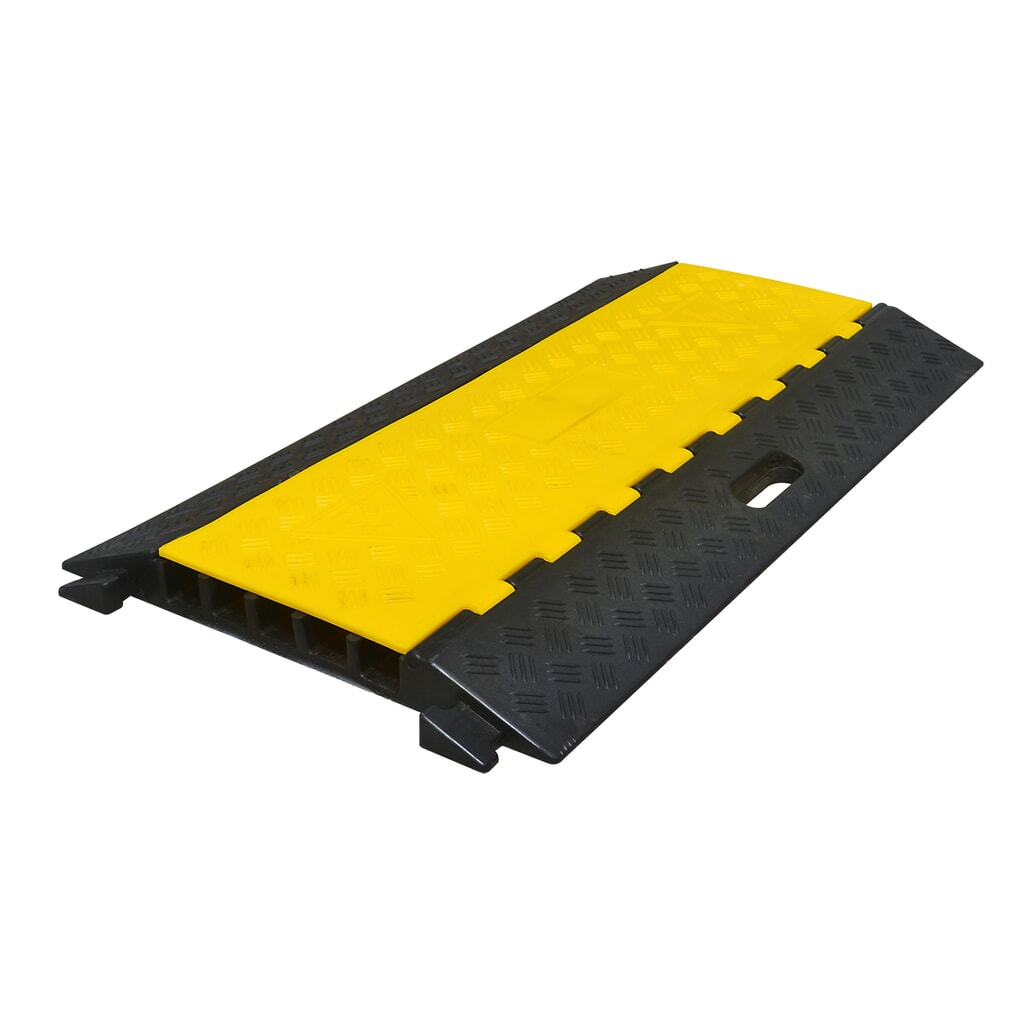 MORAVIA Kabelbrücke mit 5 Schächten, steckbar, HxBxT 50 x 900 x 590 mm, schwarz/gelb Produktabbildung: MORAVIA Kabelbrücke mit 5 Schächten, steckbar, HxBxT 50 x 900 x 590 mm, schwarz/gelb