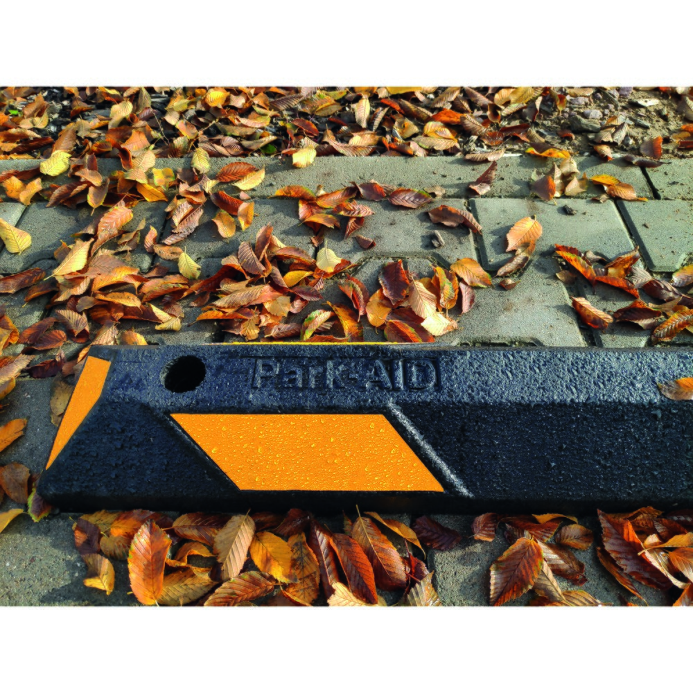 Produktabbildung Nr. 4: MORAVIA Radstopp Park-AID®, schwarz mit gelben Reflexstreifen, Breite 900 mm