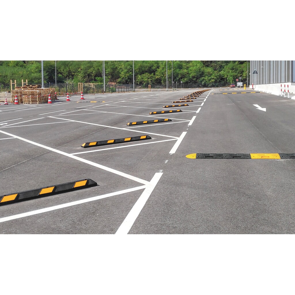 MORAVIA Radstopp Park-AID®, schwarz mit gelben Reflexstreifen, Breite 900 mm Produktabbildung Nr. 5: MORAVIA Radstopp Park-AID®, schwarz mit gelben Reflexstreifen, Breite 900 mm