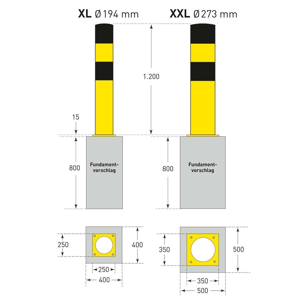 Produktabbildung Nr. 7: MORAVIA Rammschutzpoller, zum Aufdübeln, Außenbereich, Höhe 1.200 mm, Ø 273 mm