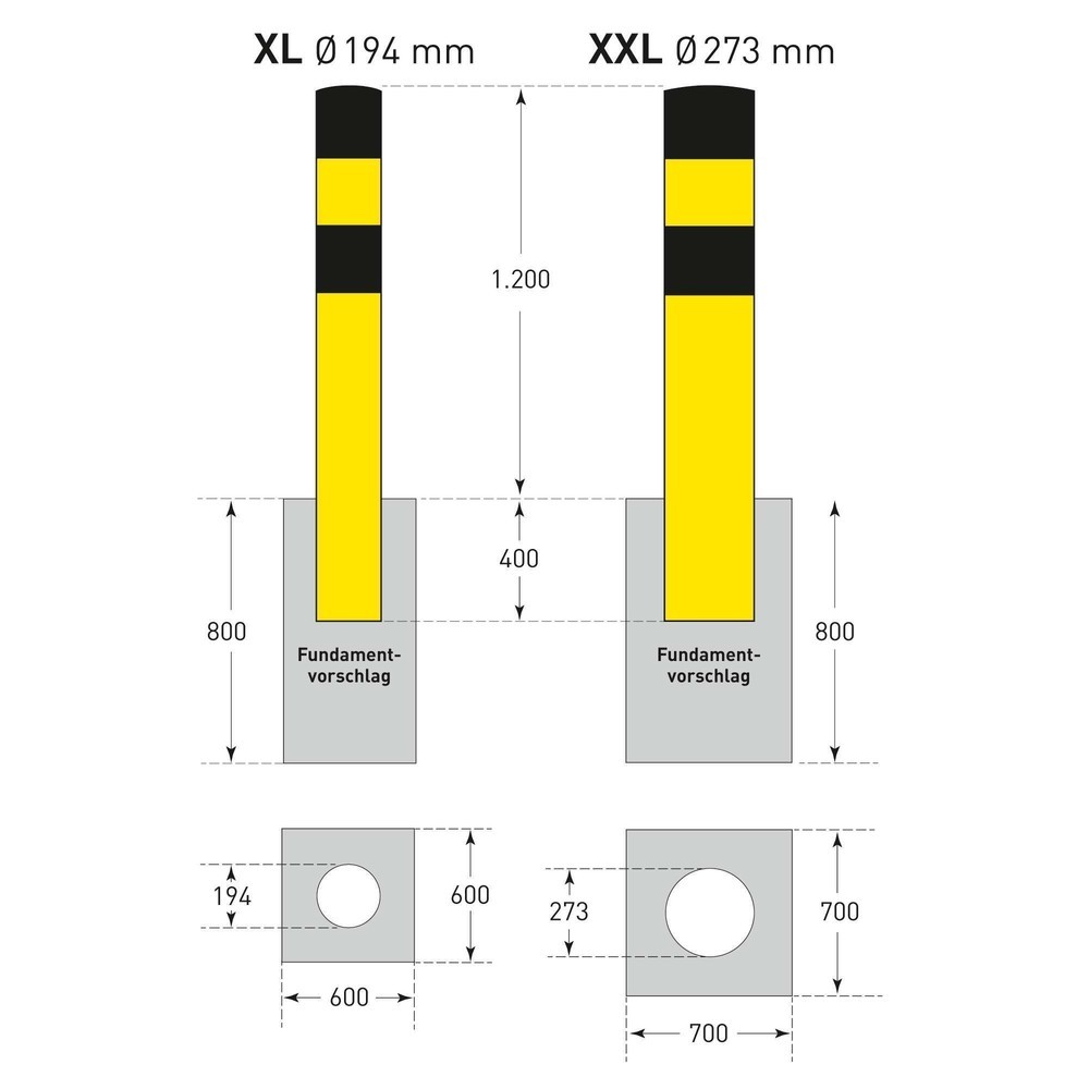 Produktabbildung Nr. 8: MORAVIA Rammschutzpoller, zum Einbetonieren, Außenbereich, Höhe 1.600 mm, Ø 273 mm