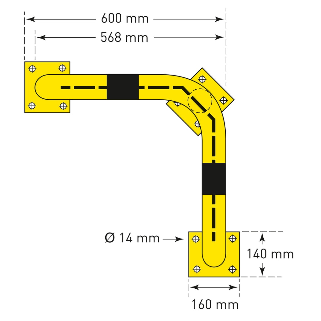 MORAVIA Rammschutzbügel mit Unterfahrschutz, Innenbereich, winkelförmig, HxL 350 x 600 mm Produktabbildung Nr. 4: MORAVIA Rammschutzbügel mit Unterfahrschutz, Innenbereich, winkelförmig, HxL 350 x 600 mm
