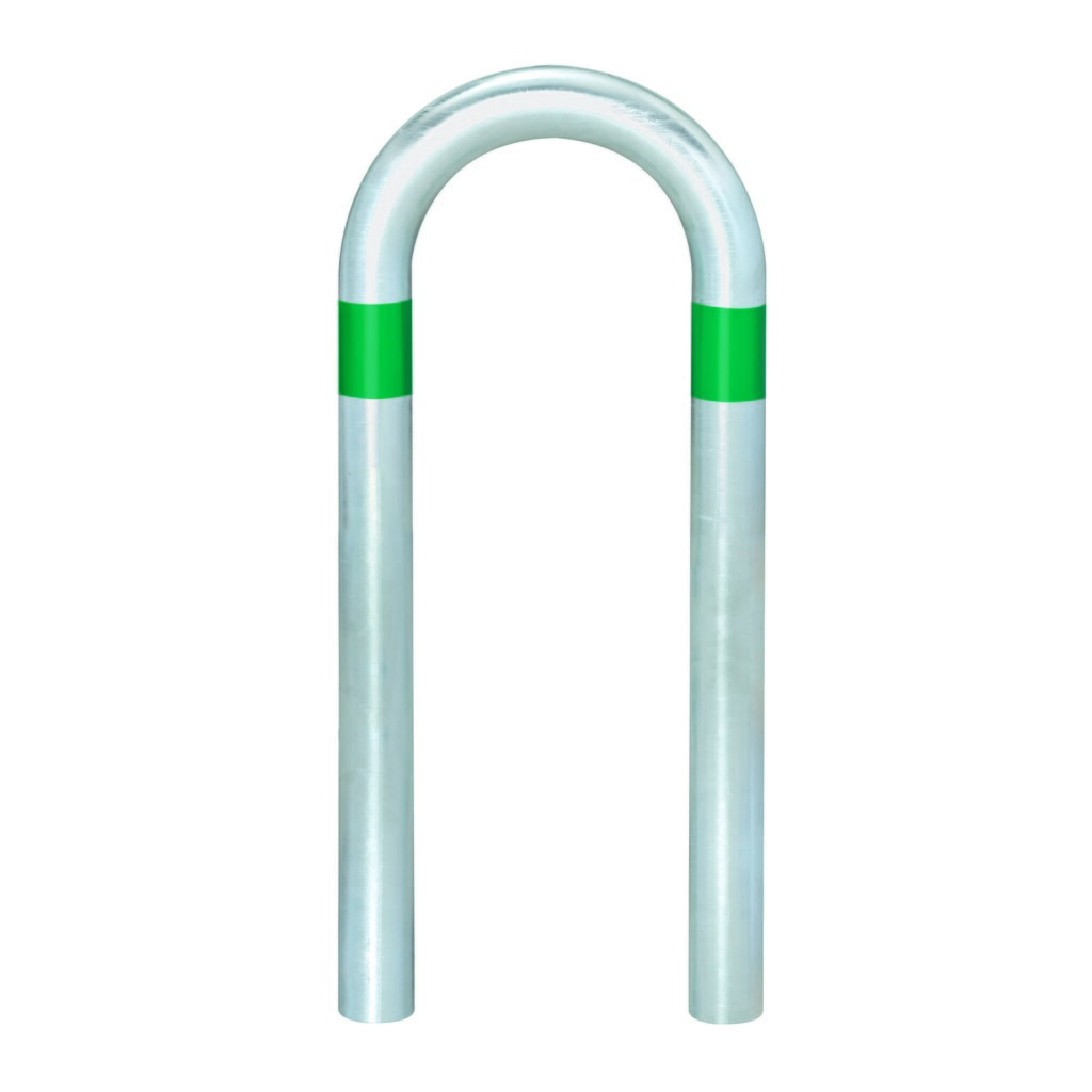 Produktabbildung: MORAVIA Schutzbügel für Ladesäulen, Ø 60 mm, BxH 360 x 500 mm, zum Einbetonieren, grüne Reflexringe