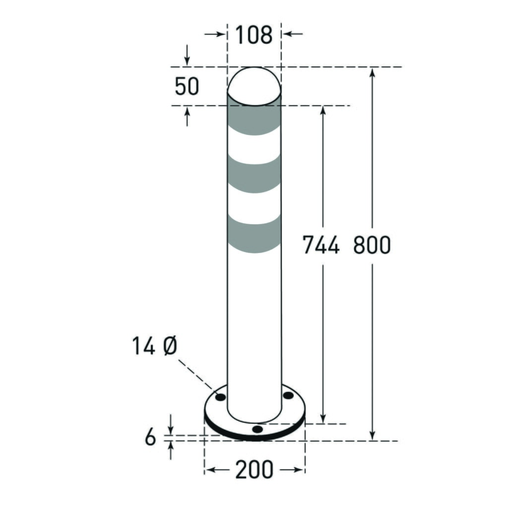 MORAVIA Schutzpoller für Ladesäulen II, Ø 108 mm, Höhe 800 mm, zum Aufdübeln, Stahl, kunststoffbeschichtet, rote Reflexringe Produktabbildung Nr. 2: MORAVIA Schutzpoller für Ladesäulen II, Ø 108 mm, Höhe 800 mm, zum Aufdübeln, Stahl, kunststoffbeschichtet, rote Reflexringe
