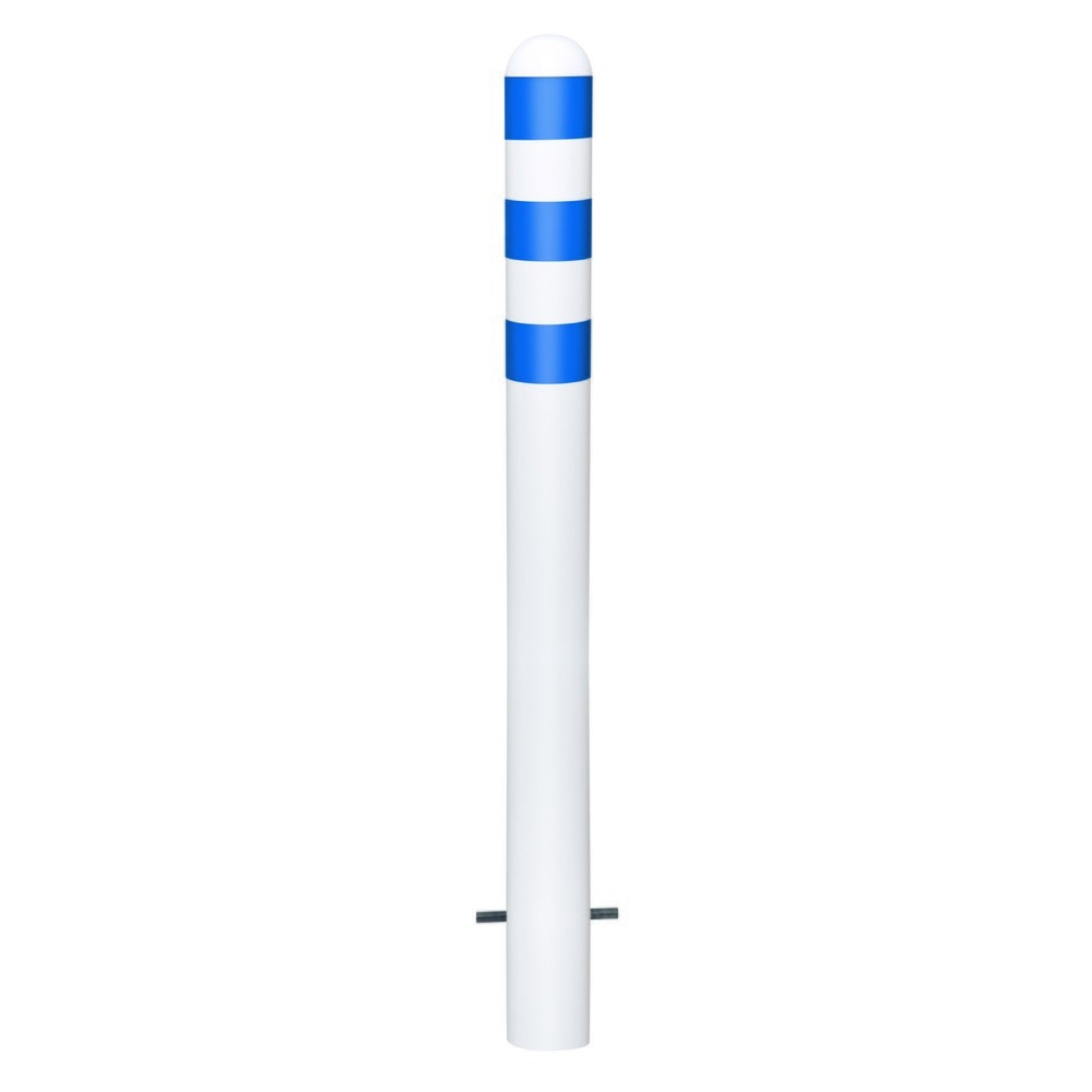 Produktabbildung Nr. 1: MORAVIA Schutzpoller für Ladesäulen II, Ø 108 mm, Höhe 800 mm, zum Einbetonieren, Stahl, kunststoffbeschichtet, blaue Reflexringe