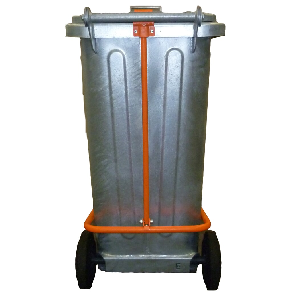 Produktabbildung Nr. 2: Mülltonne aus feuerverzinktem Stahlblech, 120 Liter, mit Rollen u. Tretvorrichtung