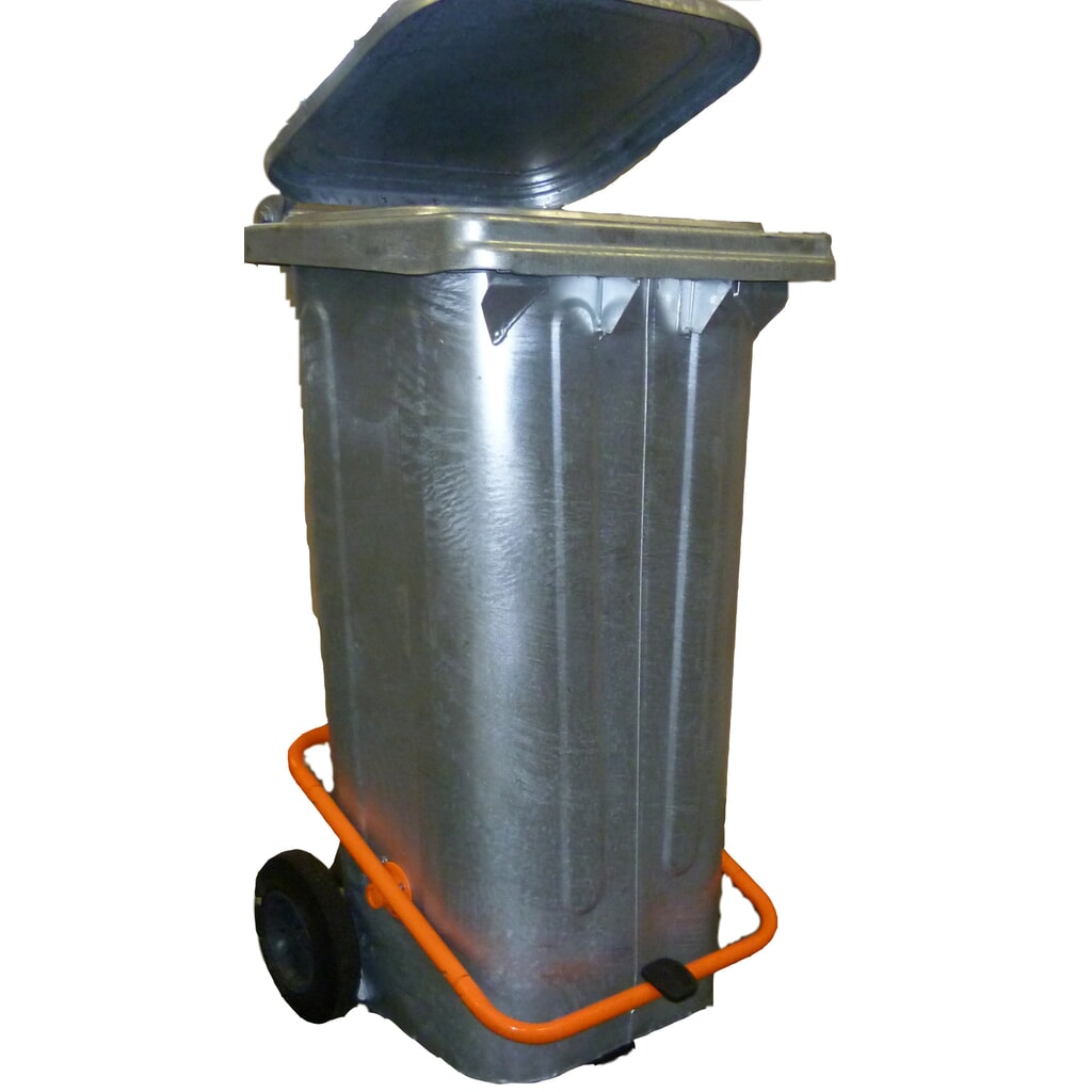 Mülltonne aus feuerverzinktem Stahlblech, 120 Liter, mit Rollen u. Tretvorrichtung Produktabbildung Nr. 3: Mülltonne aus feuerverzinktem Stahlblech, 120 Liter, mit Rollen u. Tretvorrichtung