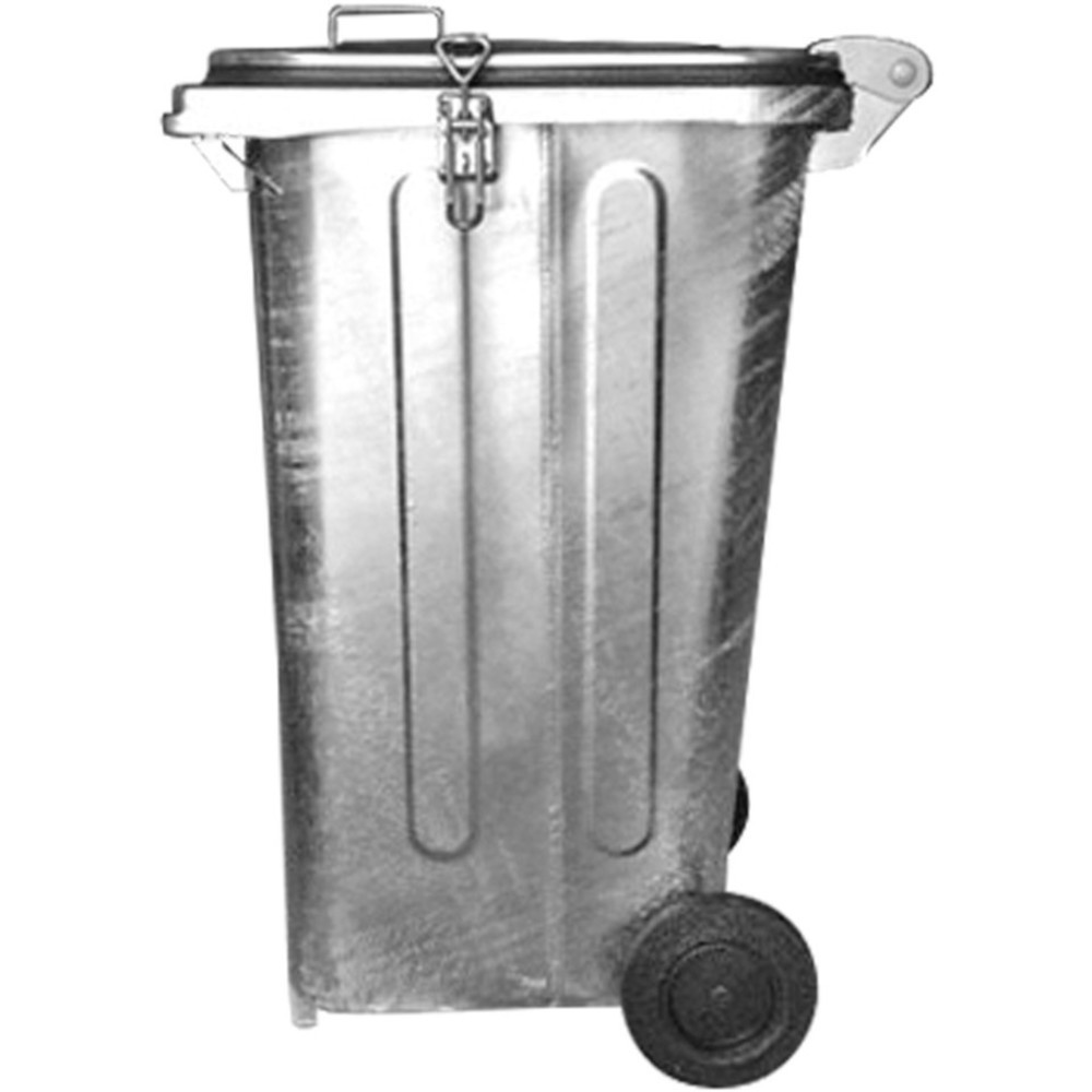 Produktabbildung Nr. 1: Mülltonne aus feuerverzinktem Stahlblech, 240 Liter, mit Rollen u. Klemmverschluss
