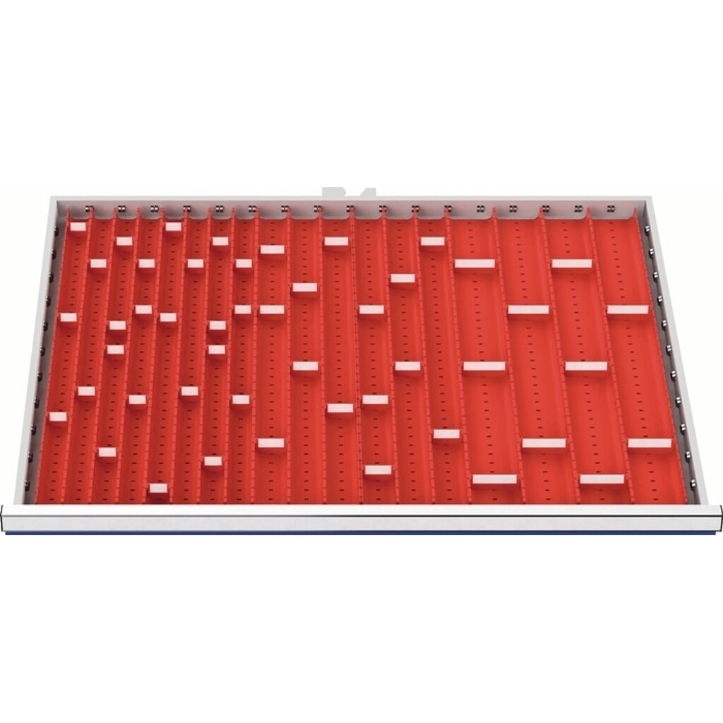 Produktabbildung: Muldeneinsatzset, für Schrankbreite 900 mm, Fronthöhe 50 - 75 mm, 24 Einsätze mit 47 Trennwänden