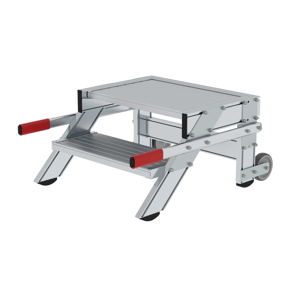 Munk Arbeitspodest fahrbar, Stufenbreite 600 mm, Aluminium geriffelt 2 Stufen Produktabbildung: Munk Arbeitspodest fahrbar, Stufenbreite 600 mm, Aluminium geriffelt 2 Stufen