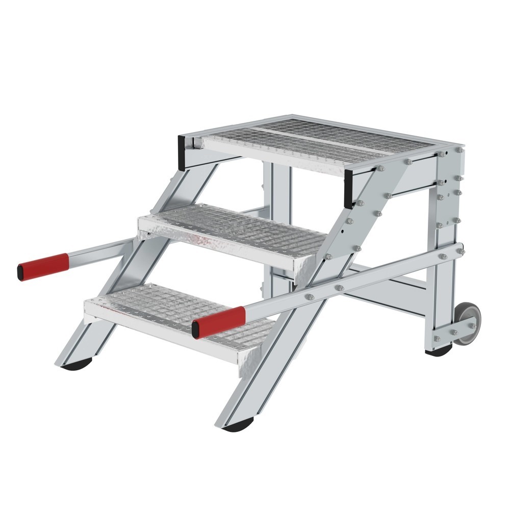 Produktabbildung: Munk Arbeitspodest fahrbar, Stufenbreite 600 mm, Stahl-Gitterrost 3 Stufen