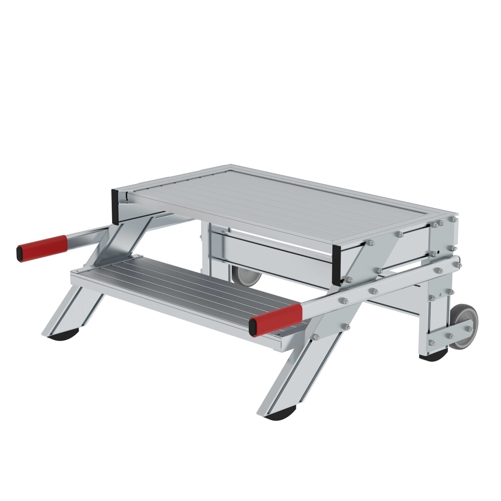 Produktabbildung: Munk Arbeitspodest fahrbar, Stufenbreite 800 mm, Aluminium geriffelt 2 Stufen