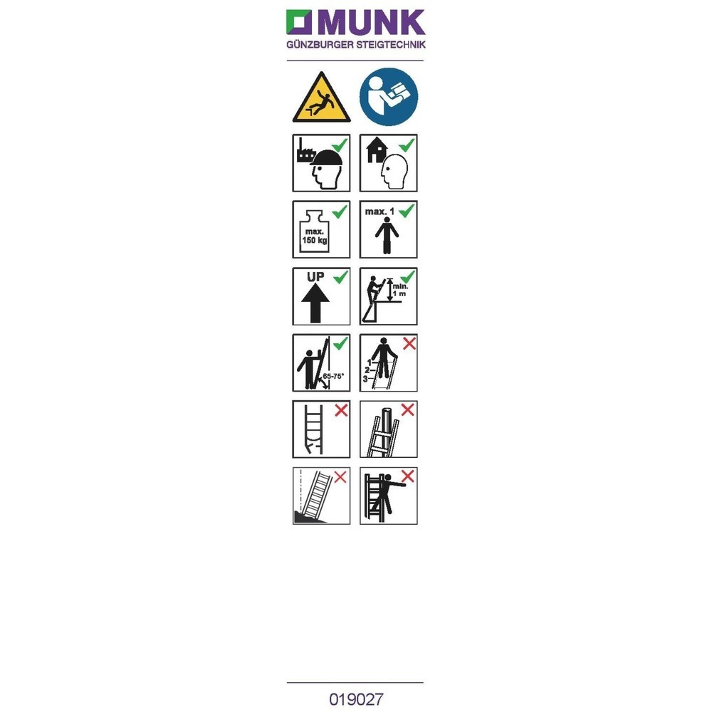 Produktabbildung: Munk Hinweis-Aufkleber für Plattformleitern Plattformhöhe < 2,50 m Aufkleber 19088