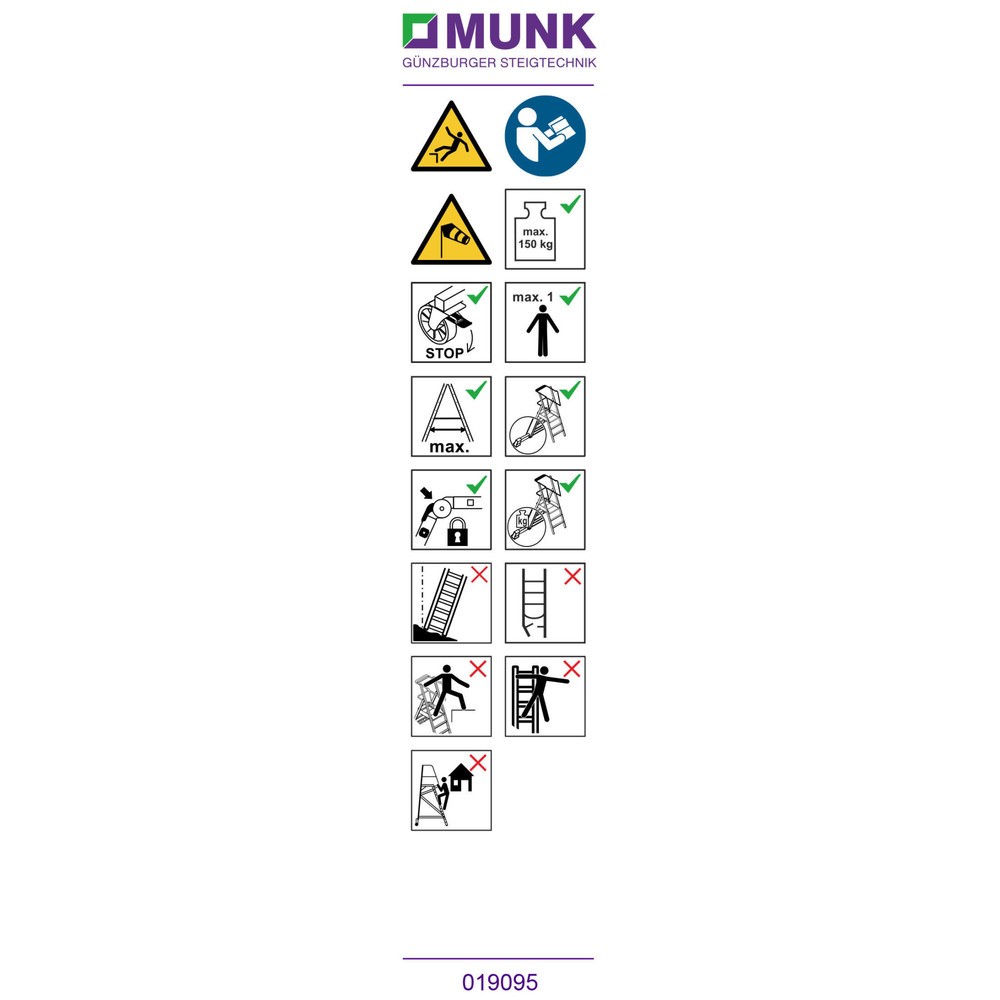 Produktabbildung: Munk Hinweis-Aufkleber für Plattformleitern Plattformhöhe < 2,50 m Aufkleber 19095