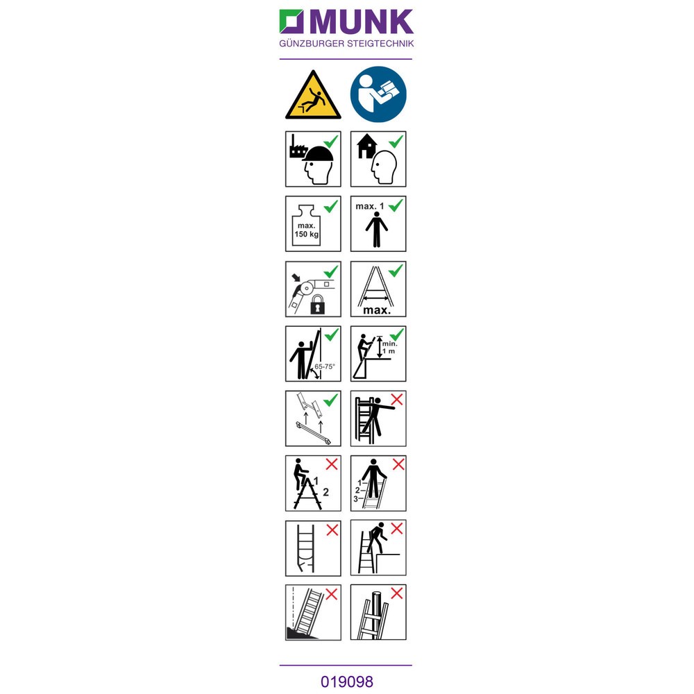 Produktabbildung: Munk Hinweis-Aufkleber für Vielzweckleiter 4-teilig Aufkleber 19091