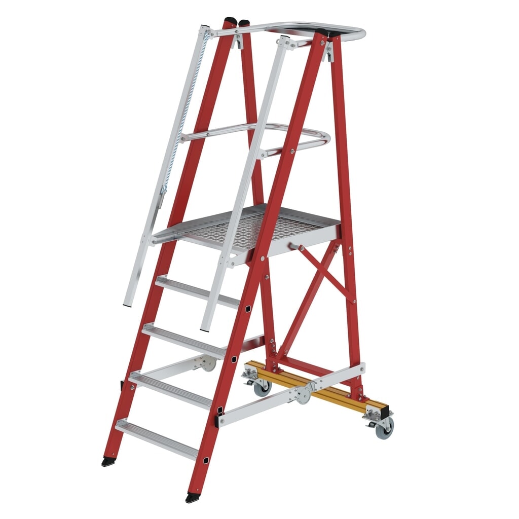 Munk Plattformleiter GFK/Alu klappbar und fahrbar mit GFK-Handlauf 5 Stufen Produktabbildung: Munk Plattformleiter GFK/Alu klappbar und fahrbar mit GFK-Handlauf 5 Stufen
