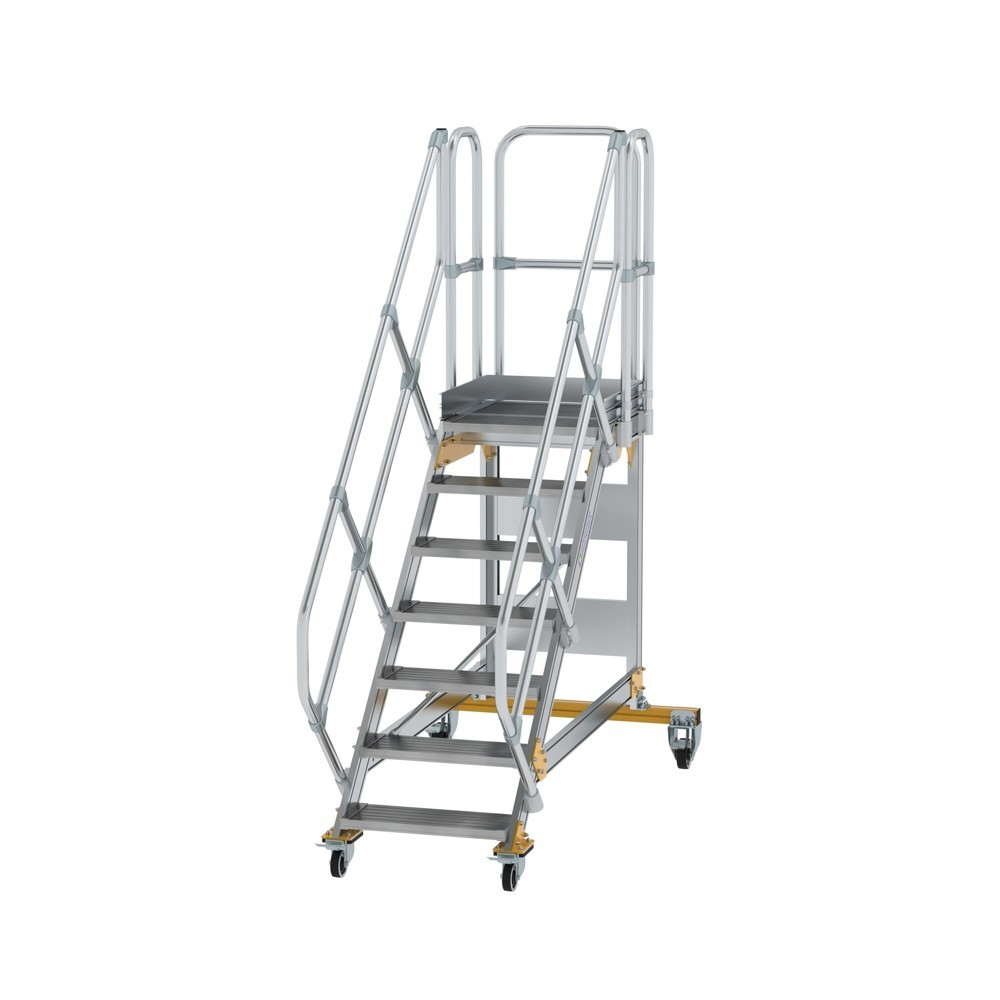 Produktabbildung: Munk Plattformtreppe 45° fahrbar Stufenbreite 600 mm 7 Stufen Aluminium geriffelt