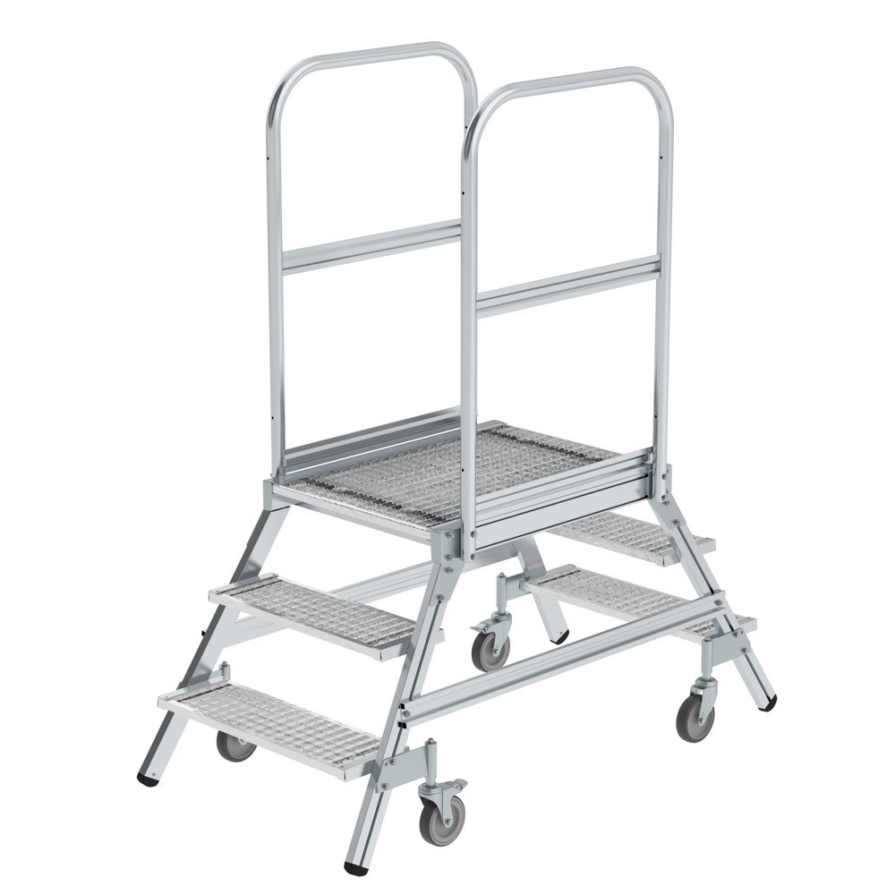 Produktabbildung Nr. 1: Munk Podesttreppe beidseitig begehbar mit Federrollen Stahl Gitterrost 3 Stufen