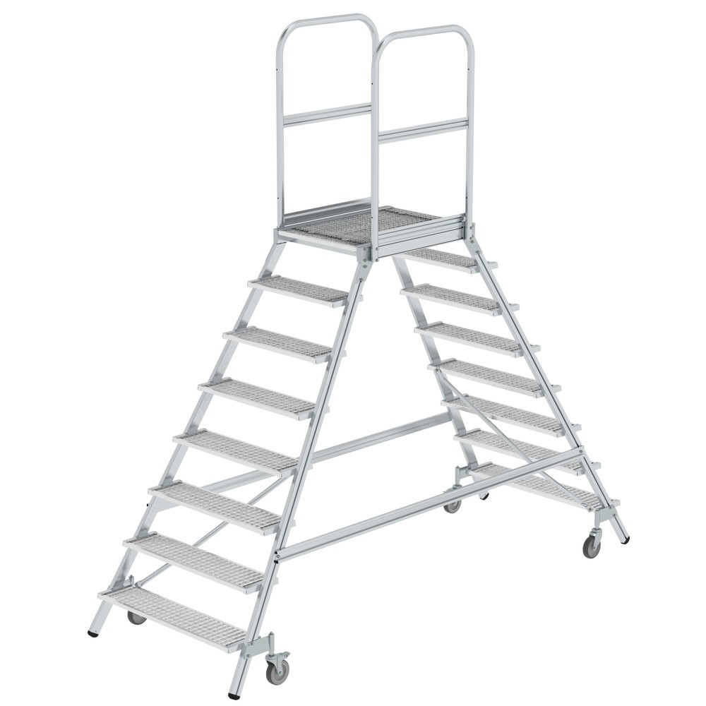 Produktabbildung Nr. 1: Munk Podesttreppe beidseitig begehbar mit Federrollen Stahl Gitterrost 8 Stufen