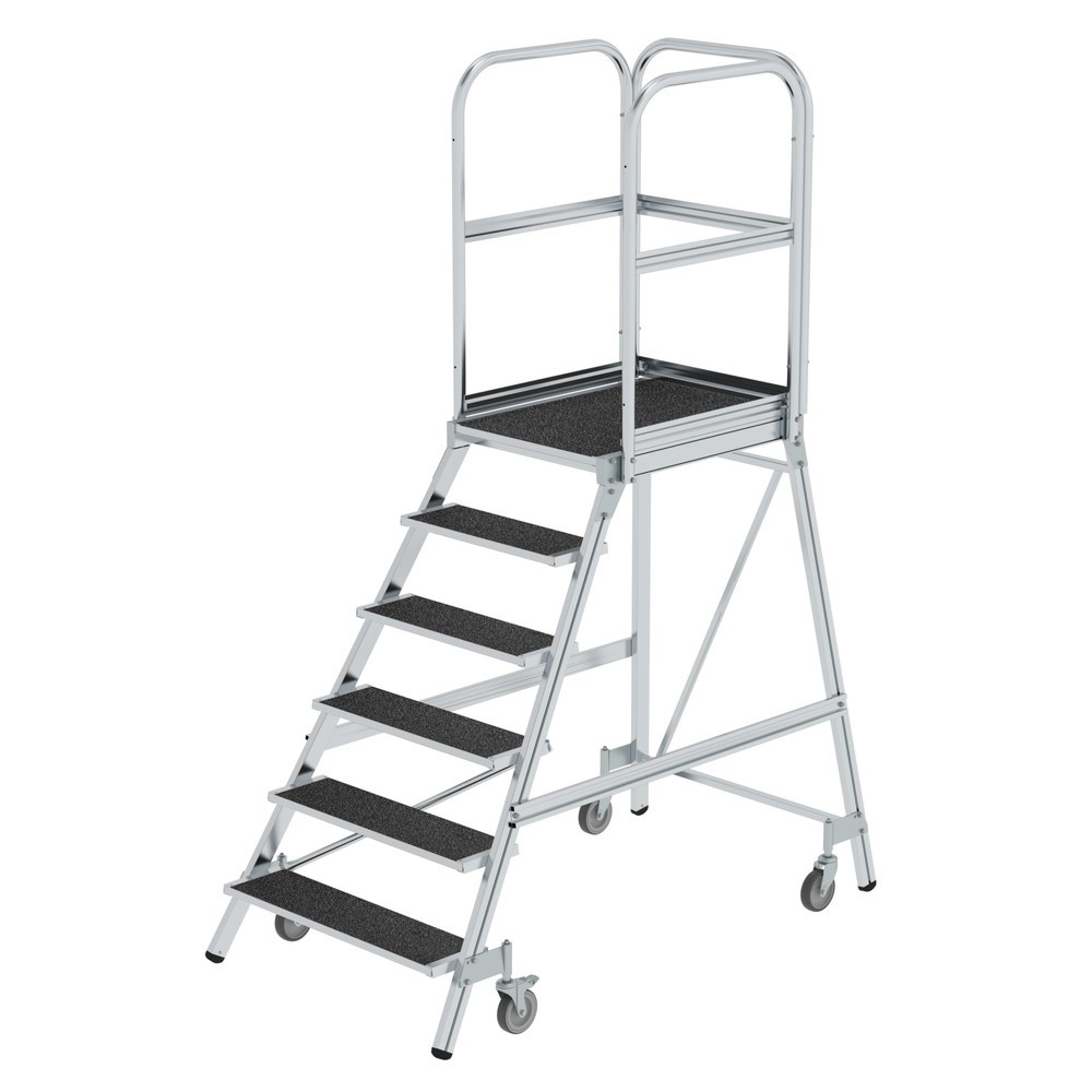 Produktabbildung: Munk Podesttreppe eins. begehbar mit Federrollen Korundbeschichtung R13 6 Stufen