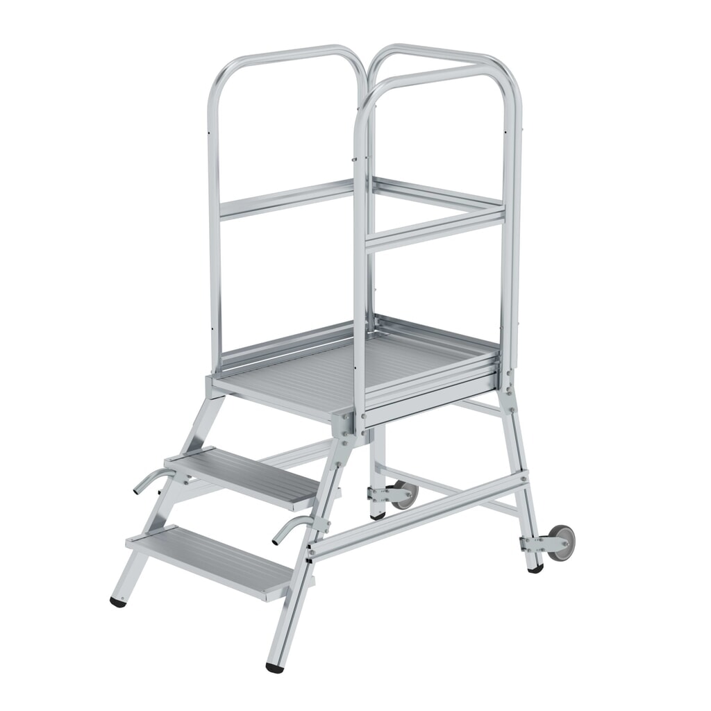 Produktabbildung Nr. 1: Munk Podesttreppe einseitig begehbar mit Rollen und Griffen Aluminium geriffelt 3 Stufen