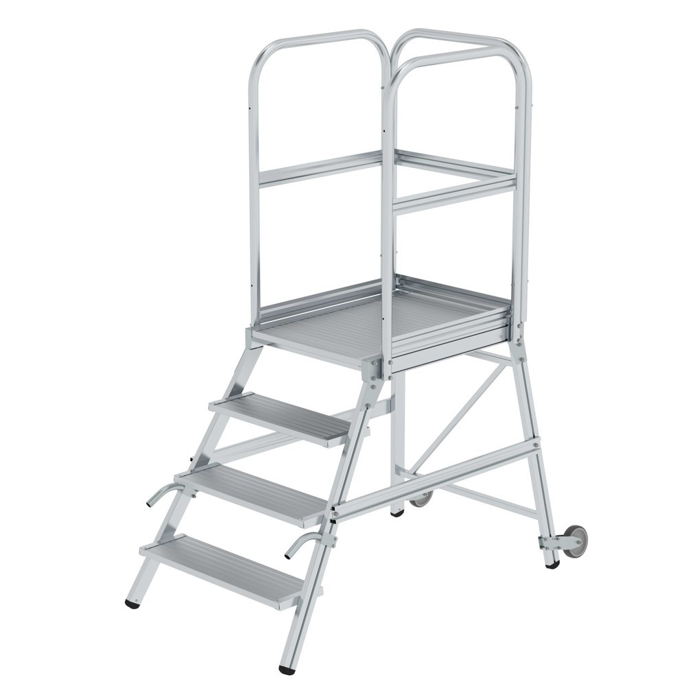 Produktabbildung Nr. 1: Munk Podesttreppe einseitig begehbar mit Rollen und Griffen Aluminium geriffelt 4 Stufen