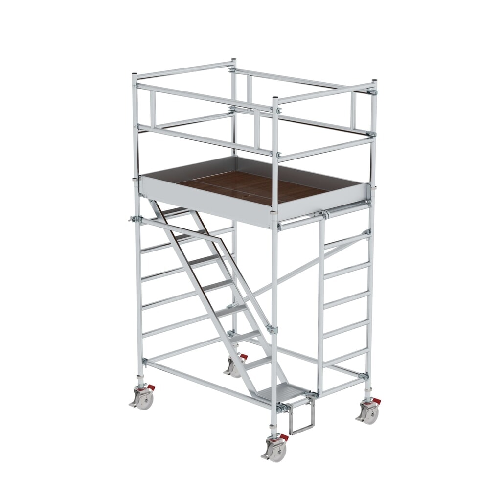 Munk Rollgerüst 1,35 x 1,80 m mit Schrägaufstiegen Plattformhöhe 2,35 m Produktabbildung: Munk Rollgerüst 1,35 x 1,80 m mit Schrägaufstiegen Plattformhöhe 2,35 m