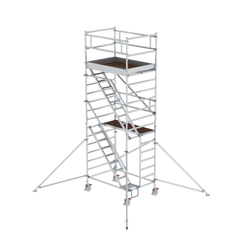 Munk Rollgerüst 1,35 x 1,80 m mit Schrägaufstiegen & Ausleger Plattformhöhe 4,35 m Produktabbildung: Munk Rollgerüst 1,35 x 1,80 m mit Schrägaufstiegen & Ausleger Plattformhöhe 4,35 m