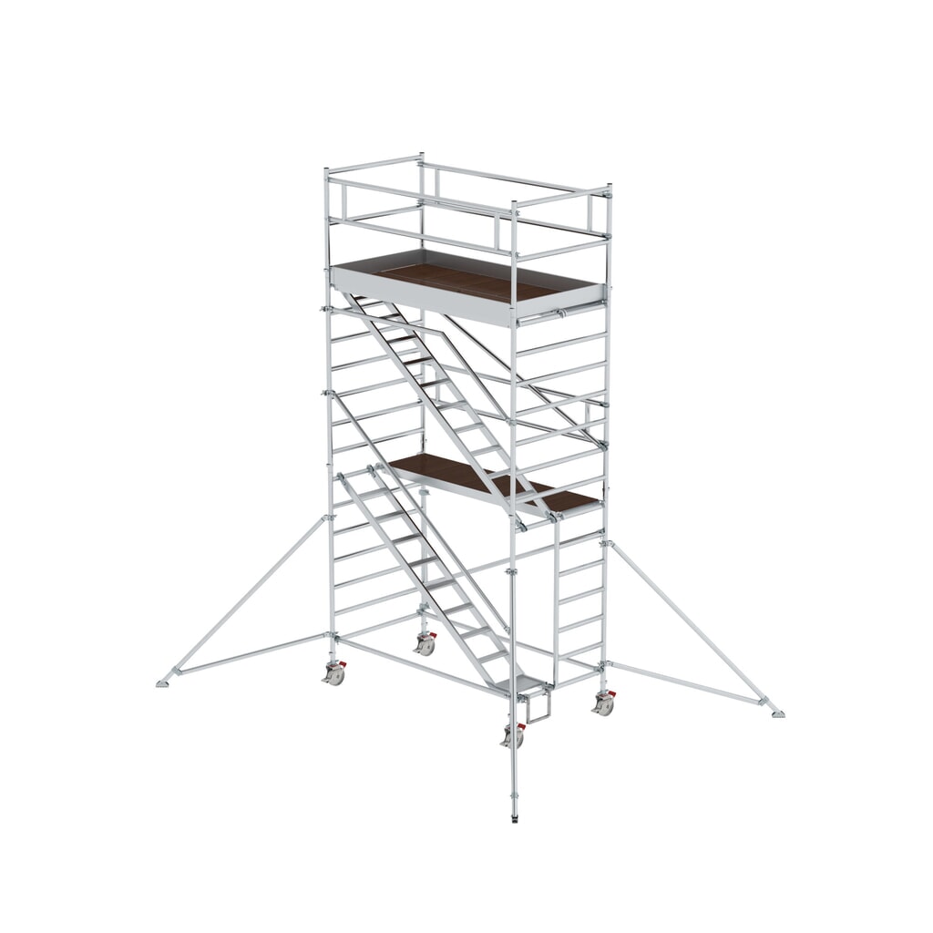 Produktabbildung: Munk Rollgerüst 1,35 x 2,45 m mit Schrägaufstiegen & Ausleger Plattformhöhe 4,35 m