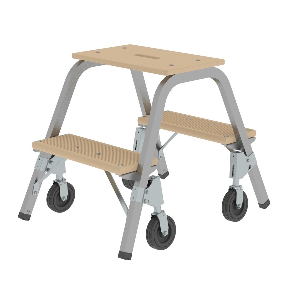 Produktabbildung: Munk Stahl-Holz-Tritt mit Bockrollen 2x2 Stufen