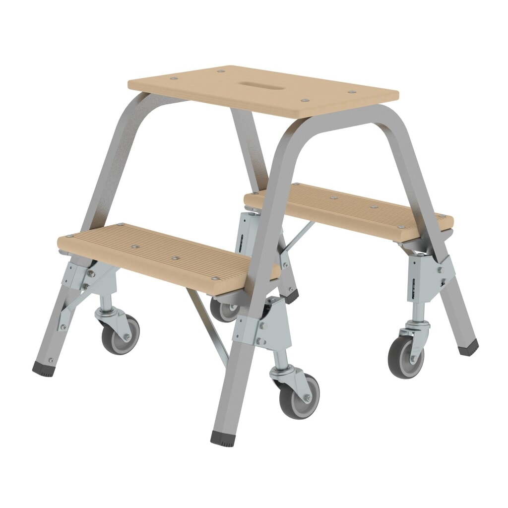 Munk Stahl-Holz-Tritt mit Lenkrollen 2x2 Stufen Produktabbildung Nr. 1: Munk Stahl-Holz-Tritt mit Lenkrollen 2x2 Stufen