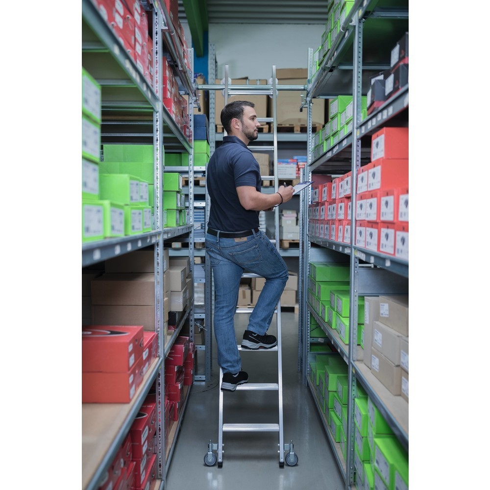 Produktabbildung Nr. 2: Munk Stufen-Regalleiter fahrbar für Doppelregal 7 Stufen