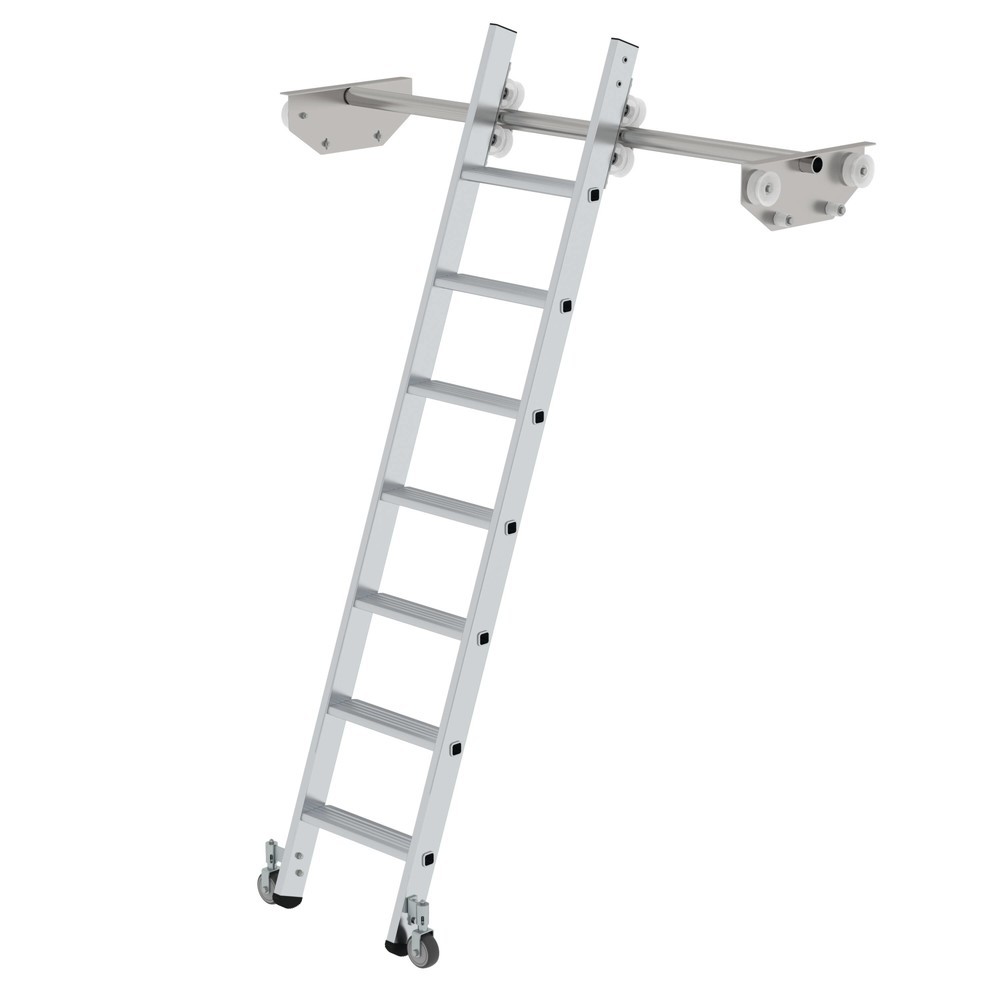 Produktabbildung: Munk Stufen-Regalleiter fahrbar für Doppelregal 7 Stufen