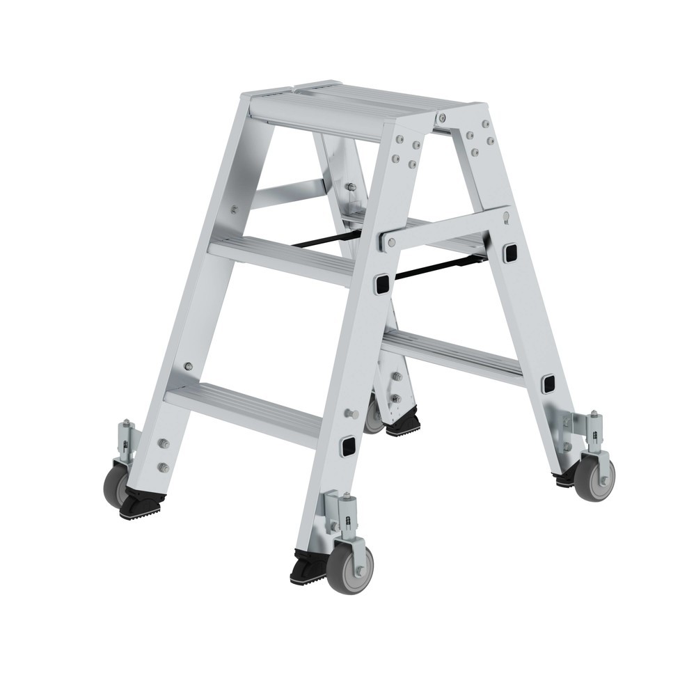 Produktabbildung: Munk Stufen-Stehleiter beidseitig begehbar mit Rollen 2x3 Stufen
