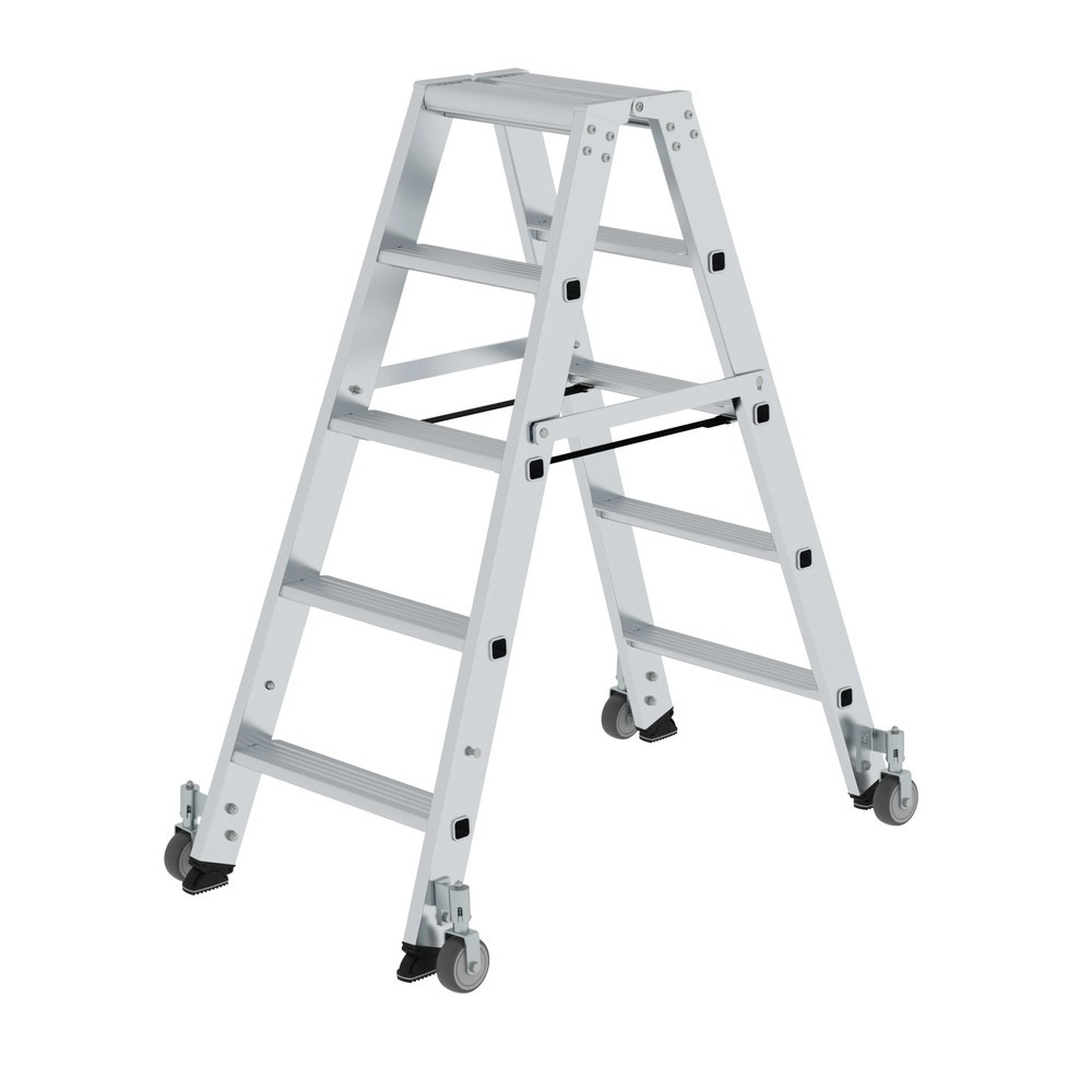 Produktabbildung Nr. 1: Munk Stufen-Stehleiter beidseitig begehbar mit Rollen 2x5 Stufen