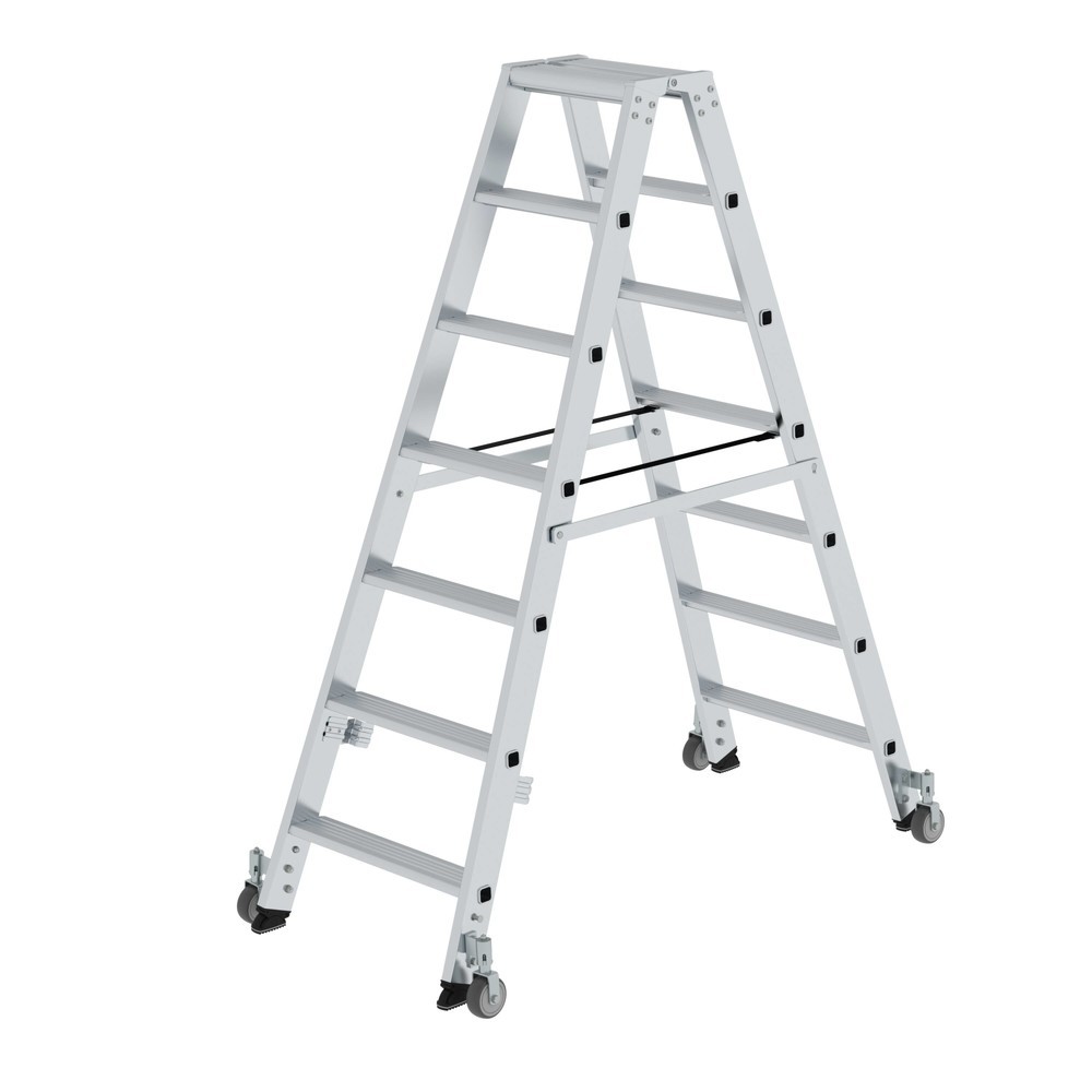 Produktabbildung Nr. 1: Munk Stufen-Stehleiter beidseitig begehbar mit Rollen 2x7 Stufen