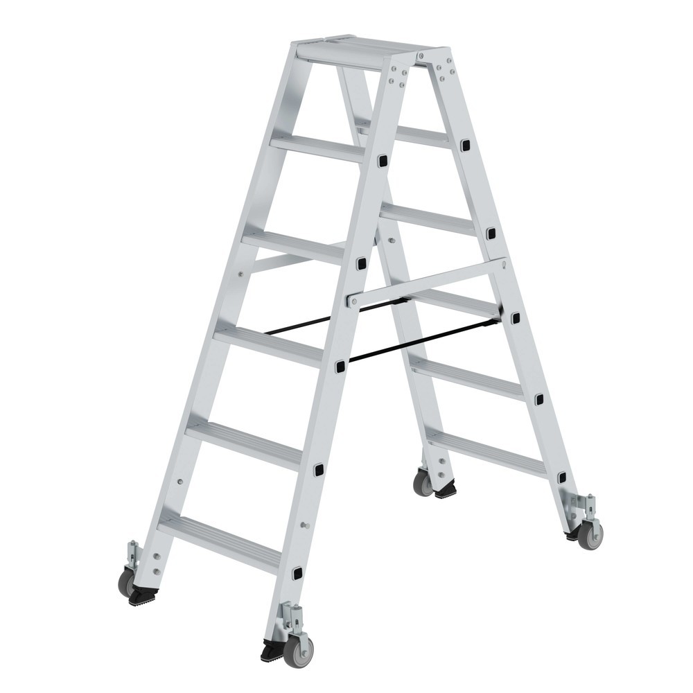 Produktabbildung Nr. 1: Munk Stufen-Stehleiter beidseitig begehbar mit Rollen 2x6 Stufen