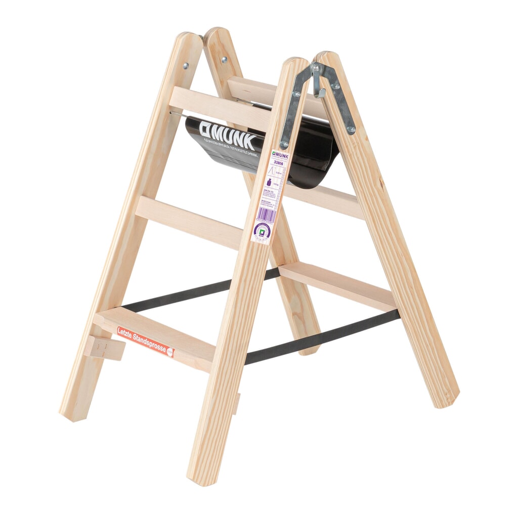 Munk Stufen-Stehleiter Holz beidseitig begehbar 2x3 Stufen Produktabbildung: Munk Stufen-Stehleiter Holz beidseitig begehbar 2x3 Stufen