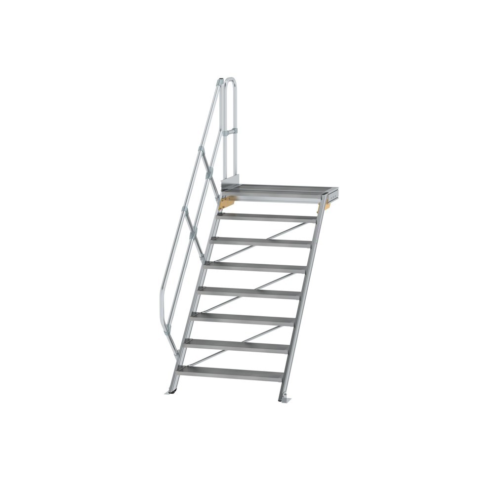 Produktabbildung: Munk Treppe mit Plattform 45° Stufenbreite 1000 mm 8 Stufen Aluminium geriffelt