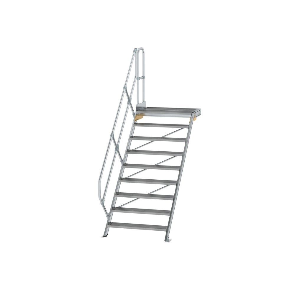 Produktabbildung: Munk Treppe mit Plattform 45° Stufenbreite 1000 mm 9 Stufen Aluminium geriffelt