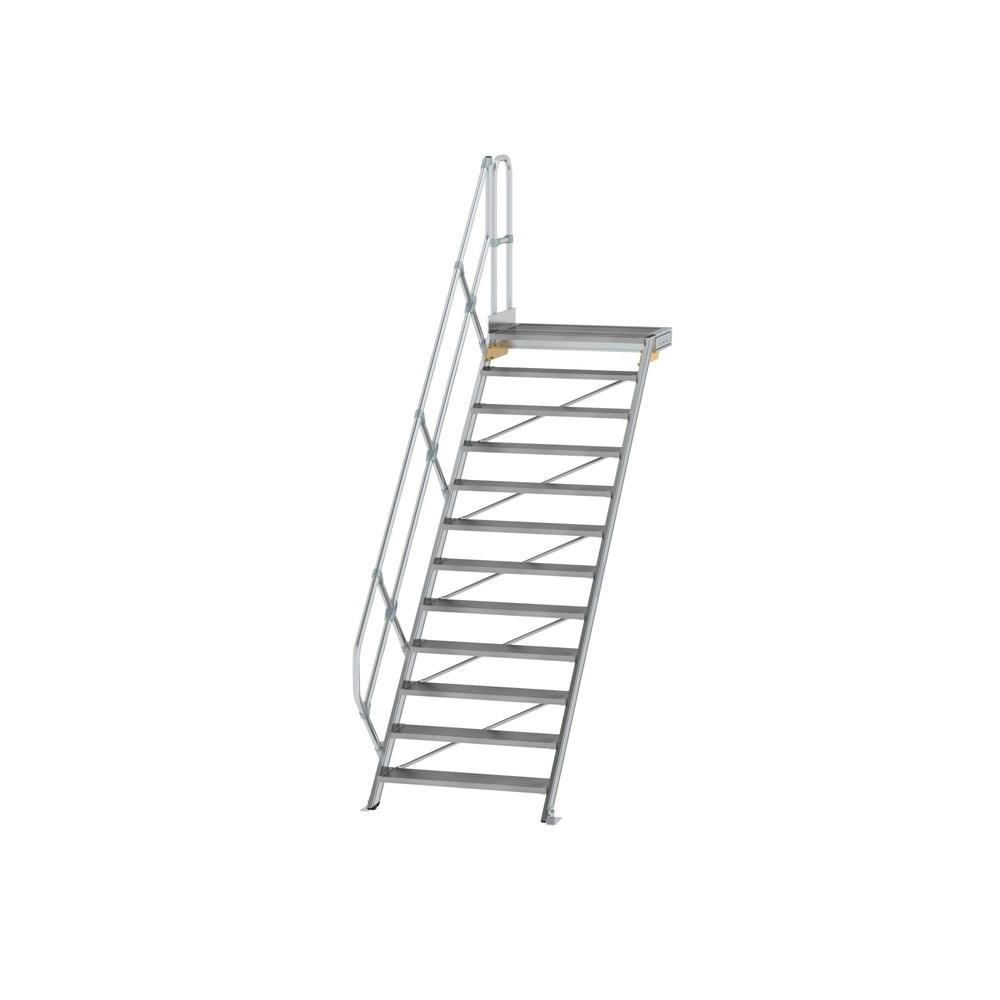 Produktabbildung: Munk Treppe mit Plattform 45° Stufenbreite 1000 mm 12 Stufen Aluminium geriffelt